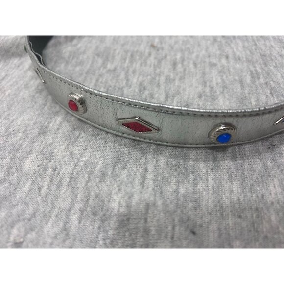 Jeweled Silver Leather Belt Women's Size Medium Rhinestone Rivet Stone - Picture 8 of 8